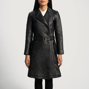 Women's Long Real Leather <b>Thick</b> Breathable Trench <b>Coat</b> Double Breasted Notched Collar Windproof Casual Outerwear <b>Winter</b> Solid - Product Image 3