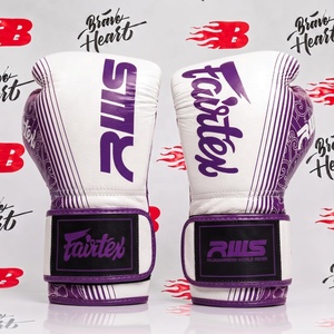 Gants de boxe blancs et gris en cuir, à doigts entiers, fermeture auto-agrippante, équipement d'entraînement professionnel avec rembourrage doux, Fairtex authentique - Product Image 2