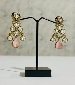 Luxury Pink <b>Cat</b> Eye Pan Shape Stone & Crystal Statement Drop <b>Earrings</b> Gold Plated Bridal Wedding Party <b>Earrings</b> for Women - Product Image 6