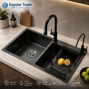 Daystar Tarde Modern Double Bowl Undermount Kitchen Sink Two Hole <b>Brushed</b> Finish Eco-Friendly SUS304 Stainless Steel Easy Clean - Product Image 6