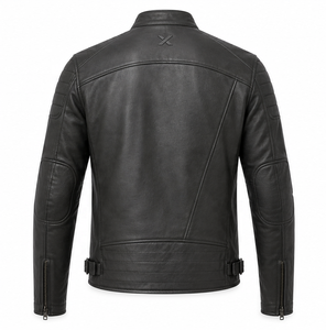 Blouson de moto en cuir monochrome |   Noir ivoire |   Fabricant OEM ODM |   Qualité de conception haut de gamme |   Vêtements de course |   Logo X | - Product Image 3