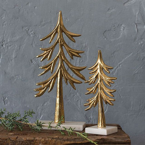 Elegant Golden Pine <b>Christmas</b> <b>Tree</b> Figurine On A Sturdy White Marble Base Modern Holiday Tabletop Decor And Festive Accent Piece - Product Image 3