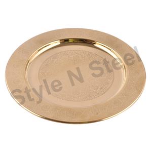 Restaurant Fête Mariage Décor Vaisselle Plats Or Paon Motif Chargeur Assiettes Avec Gravure - Product Image 1