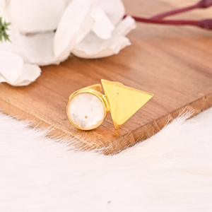 Natural <b>Crystal</b> and Mother of Pearl Tablet Stylish <b>Ring</b> Handmade Gemstone Jewelry for Women - Product Image 3