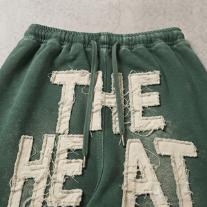 Distressed Embroidered Woolen High Waist <b>Drawstring</b> Sweatpants Men's Vintage Straight Leg Winter Washed Jogger - Product Image 6