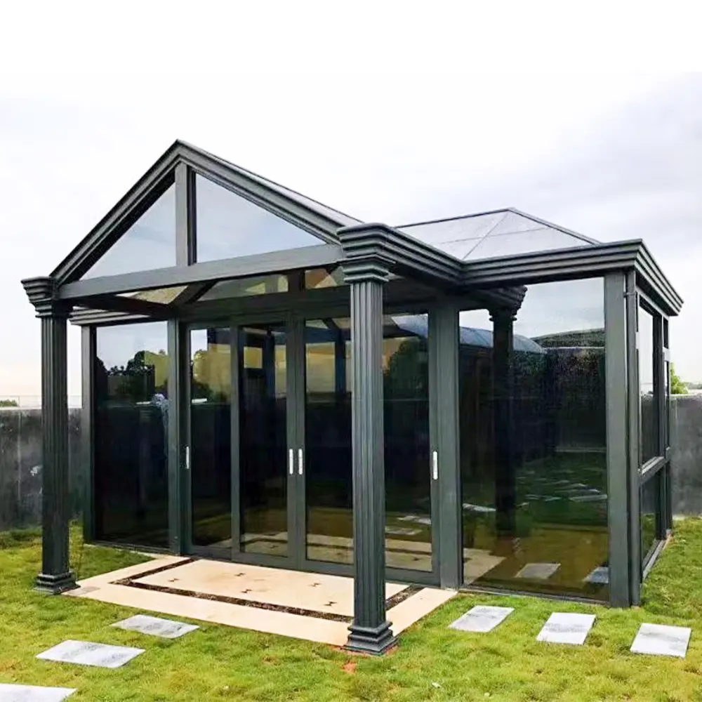 Desain Modern luar ruangan aluminium kaca sunroom taman beranda bebas berdiri ruang matahari