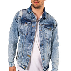 Hot Selling Casual Jean Denim Jacket High Quality Custom Design <b>Men</b> Button Front Denim Jeans Jackets - Product Image 4