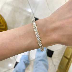 Diamond <b>Bangle</b> Bracelets Pave <b>Set</b> Round Baguette Cut Lab Grown Half Eternity Cuff Bridal Wedding Fine Jewelry 14k 18k Solid Gold - Product Image 2