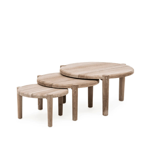 Mesas de Jardín Redondas Modernas al por Mayor, Juego de Tres, Madera de Teca Duradera, Acabado Liso - Product Image 3