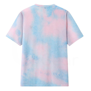 Camiseta de Manga Corta para Hombre, Cuello Redondo, Corte Regular, Informal, Tejida con Diseño Tie-Dye en Rosa y Azul, 100% Algodón Transpirable - Product Image 2