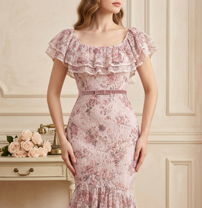 Robe midi en dentelle, style doux, silhouette trompette/sirène, tissu éco-responsable, service OEM/ODM, fabricant vietnamien - Product Image 4