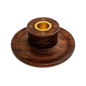 Traditional Wooden Incense Burner Brass Cup Multi Stick Holder with Ash Catcher for Aromatherapy Home <b>Decoration</b> - Product Image 1