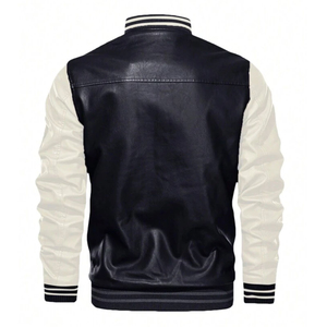 Veste de baseball en cuir véritable pour homme avec broderie chenille personnalisée, veste décontractée tissée pour l'hiver - Product Image 2