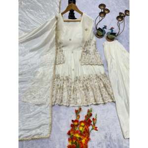 Salwar Kameez en soie de créateur - Ensemble haut et bas pour soirée avec dupatta, taille XL - Product Image 2