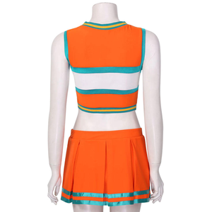 Ensemble de tenue de cheerleading personnalisée imprimée orange et blanche |   Tissu de qualité supérieure |   Tenue de danse moderne pour filles, uniforme de cheerleading pour club sportif - Product Image 4