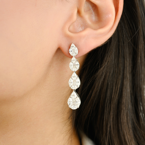 Boucles d'oreilles en or blanc 14 carats avec perle en forme de goutte d'eau et diamant de 5,38 carats certifié IGI, style vintage chrétien pour mariage - Product Image 5