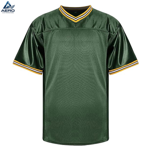 Maillots de football américain unis verts pour hommes, vêtements de sport en maille polyester unie, chemises de football - Product Image 1