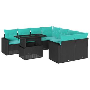 Juego de sofás de jardín de ratán sintético negro de 9 piezas con cojines, colección de muebles de patio - Product Image 2