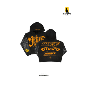 Sudadera con Capucha Personalizada Negra y Naranja Estilo Urbano |   Sudadera con Capucha Corta y Holgada |   Fabricante de Sudaderas con Diseño Gráfico Estilo OEM - Product Image 1