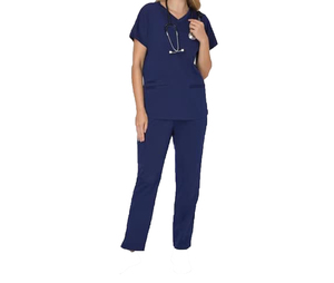 Blouse d'hôpital bleu clair à col en V pour femme, en coton et polyester, manches courtes, vente en gros de vêtements de travail médicaux - Product Image 1