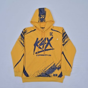 Sweat-shirt à capuche pour homme KEX, imprimé jaune et bleu, streetwear, coupe classique, design tendance avec poche, respirant, en polaire polyester, pour l'automne - Product Image 4