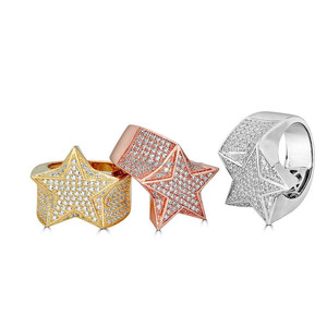 Luxury Star Moissanite Diamond <b>Ring</b> Hip Hop Iced Out Gold Plated <b>Statement</b> <b>Ring</b> Bling Jewelry For Men Women Fashion Star <b>Ring</b> - Product Image 2