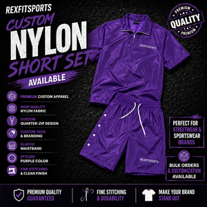 REXFIT SPORTS 2026 Custom Men Purple Nylon Short Set Quarter <b>Zip</b> <b>Shirt</b> and Shorts Private Label Sportswear Breathable tracksuit - Product Image 1