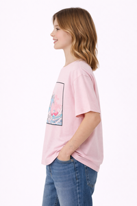 T-shirt à manches mi-longues en coton de qualité supérieure pour filles, motif vague océanique rose, tee-shirt décontracté pour enfants - Product Image 2