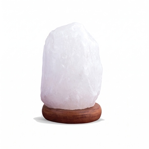 Lámpara de Sal del Himalaya Blanca Pura al por Mayor, Lámpara de Mesa de Cristal de Roca Tallada a Mano con Cable Regulable y Base de Madera - Product Image 1