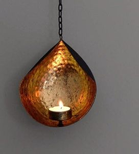 Handmade Hammered Copper Teardrop Hanging <b>Tea</b> Light Candle Holder Set of 2 Decorative Wall Hanging Lantern for Home Decor - Product Image 2