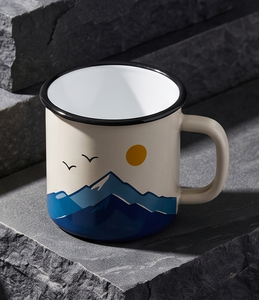 Sun And Layered Peaks Print Iron <b>Enamel</b> <b>Mug</b> Scenic Travel Quote Cream Metal Coffee Cup Factory Direct Wholesale Partner Vendor - Product Image 4