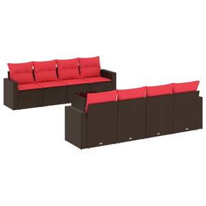 Juego de sofás de patio de ratán sintético marrón de 9 piezas con cojines, elegante colección de muebles para exteriores - Product Image 2