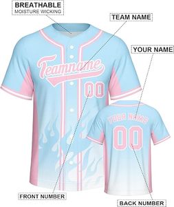 Maillot de baseball personnalisé pour homme, manches courtes, respirant, en polyester, impression par sublimation, uniforme d'équipe avec motif flamme, coupe classique - Product Image 4