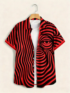 Chemise à manches courtes pour homme, style simple, imprimé HD yeux tourbillonnants colorés, grande taille, pour vacances à Hawaï, activités de plein air et tenues décontractées - Product Image 5