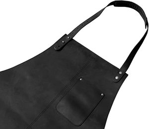 Brown Leather Bib <b>Apron</b> Adjustable Strap Pocketed Sleeveless <b>Apron</b> for Kitchen Chef <b>Barista</b> Restaurant Use - Product Image 3
