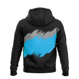 Sweat à capuche noir pour homme personnalisé avec impression sérigraphique, motif graphique bleu effet pincelée, poche kangourou, en molleton French Terry - Product Image 2