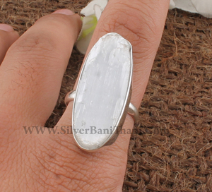 Bague ovale en sélénite naturelle blanche, plaquée argent sterling 925, pierre de spar satinée, classique pour femme, pour les soirées, équilibrage énergétique, vente en gros - Product Image 3