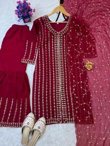 Nouvelle Collection Spéciale Festive : Salwar Kameez Traditionnel en Tissu Faux Georgette Lourd avec Broderies, Livraison Gratuite dans le Monde Entier - Product Image 5