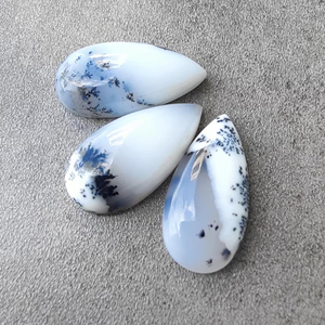 Cabochon d'agate dendritique naturelle, forme poire/goutte d'eau, calibré, dos plat, pierre précieuse - Product Image 6