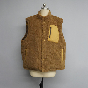 Gilet matelassé pour homme, marron et jaune, à blocs de couleur, col montant, fermeture boutonnée, doublure en fourrure, coupe-vent, vêtement d'extérieur d'hiver, style décontracté - Product Image 4
