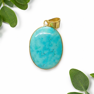 Chinese Turquoise Brass Pendant, Natural Turquoise Gemstone Pendant, Handmade Brass Jewelry, Boho <b>Statement</b> <b>Necklace</b> - Product Image 1