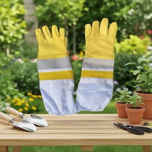 Bana Brothers Goatskin Leather Beekeeper <b>Gloves</b> with <b>Long</b> Canvas Sleeves & Elastic Cuffs Sting Protective <b>Gloves</b> for Beekeeping - Product Image 5