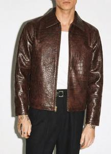 Chaqueta Bomber de Lona y Cuero Genuino Borgoña para Hombre, con Estampado de Cocodrilo Exótico, Transpirable, de Lujo, Estilo Vintage para Invierno - Product Image 6