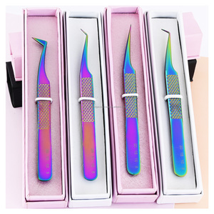 Pinzas de extensión de fibra de alta calidad Pinzas de pestañas con punta de fibra Pinzas de pestañas curvas rectas Herramientas de precisión de pestañas de volumen - Product Image 1