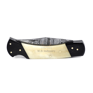 Cuchillo de bolsillo de acero de Damasco al por mayor DD-FK-WH908, hecho a mano con mango de hueso de camello y cuerno de búfalo, cuchillo EDC para exteriores - Product Image 2