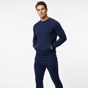 Survêtement en coton uni pour homme, col rond, manches longues, poches latérales, taille à cordon, coupe régulière, vêtements décontractés pour l'automne - Product Image 3