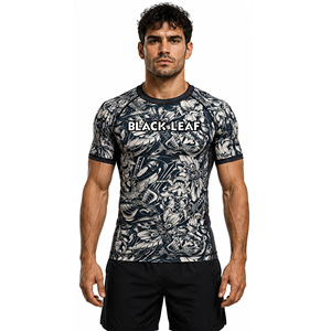 Rashguard MMA à manches courtes avec logo personnalisé, impression numérique, polyester/coton, séchage rapide - Product Image 4