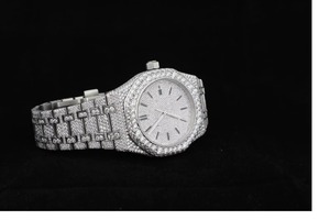 Montre de luxe pour hommes en acier inoxydable, 39mm, lunette en diamant, quartz, date, cristal saphir, fermoir pliant - Product Image 5