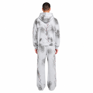 <b>Men</b>’s Grey Distressed Rhinestone Zip Up Hoodie with <b>jogger</b> trouser Custom Streetwear Fashion tracksuit - Product Image 2