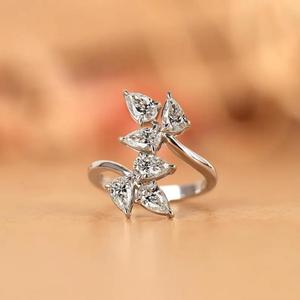 Pear Cut Diamond Leaf <b>Ring</b> in White Gold Nature Inspired <b>Open</b> Wrap <b>Ring</b> Elegant Floral Design Statement <b>Ring</b> Unique Fine Jewelry - Product Image 1